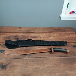 Wooden Martial Art Training Sword Curved Practice Blade with Carrying Case Brown